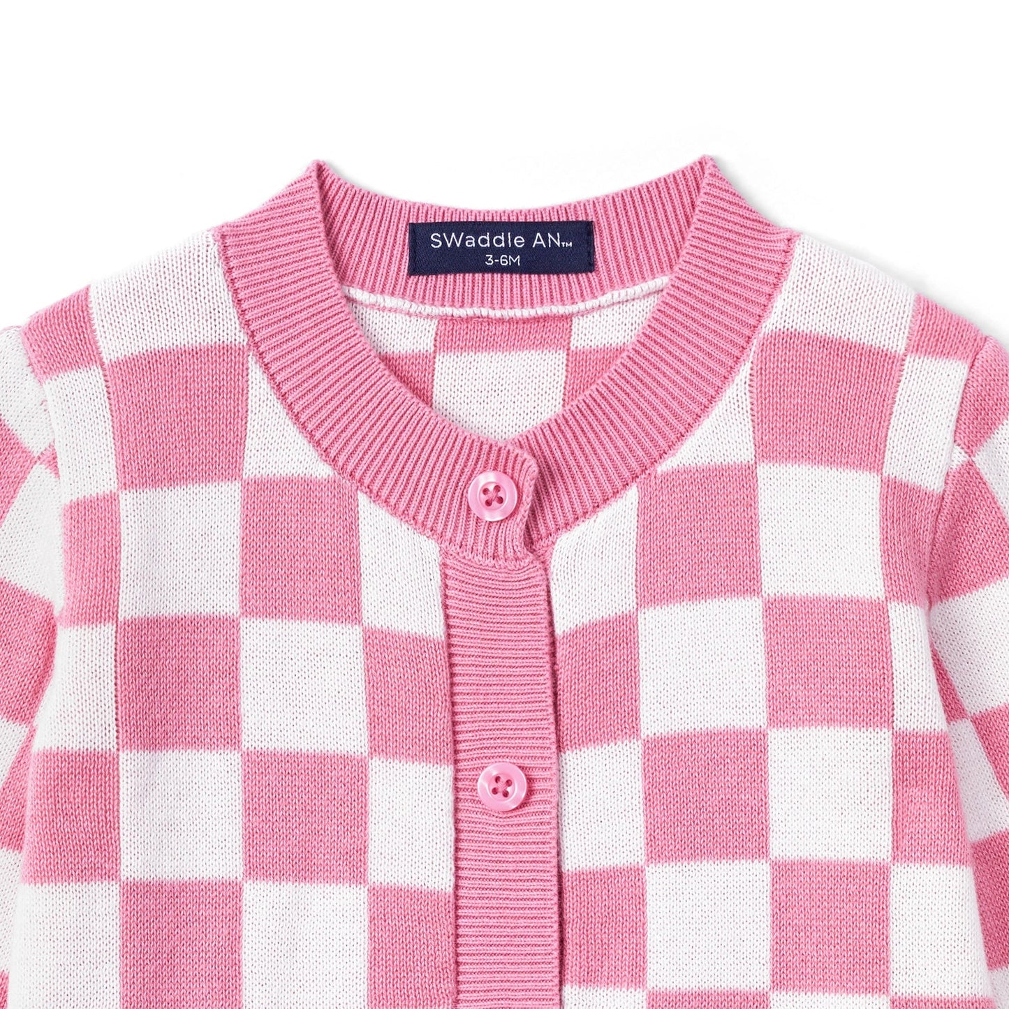 Pink Checker Baby Knit Button Romper
