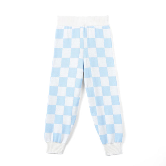 Blue Checker Knit Jogger Pants