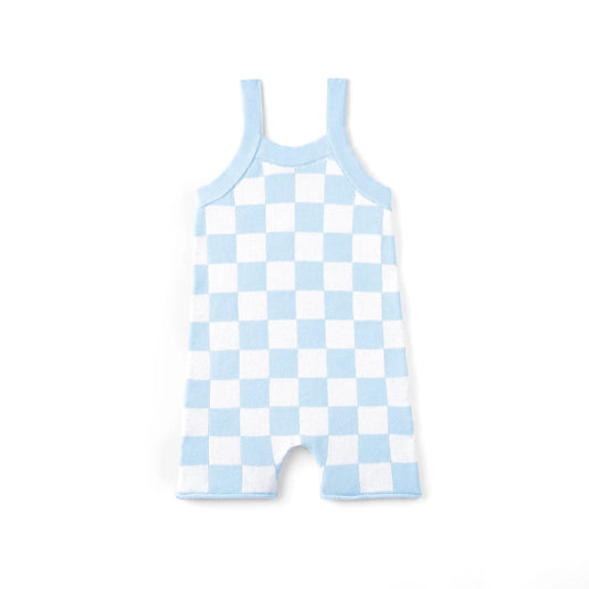 Blue Checker Baby Knit Playsuit
