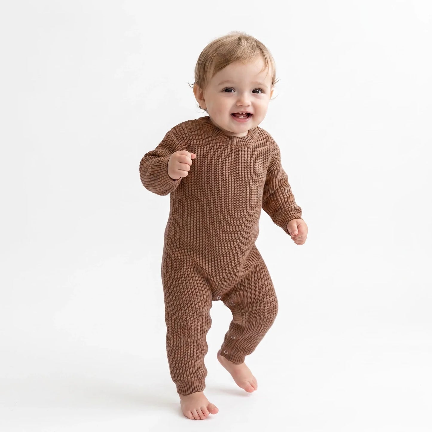 Baby Knit Romper Snap Closure in Mocha