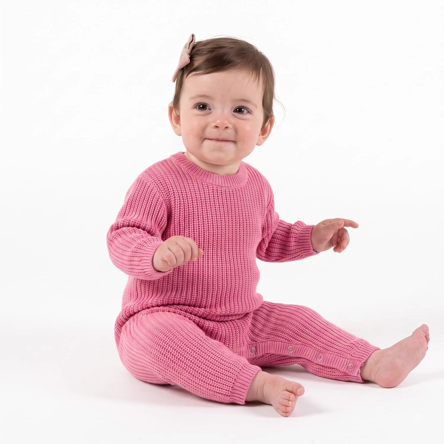 Baby Knit Romper Snap Closure in Rose Pink
