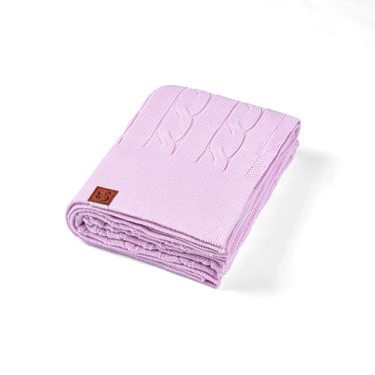 Cable Knit Baby Blanket in Lilac