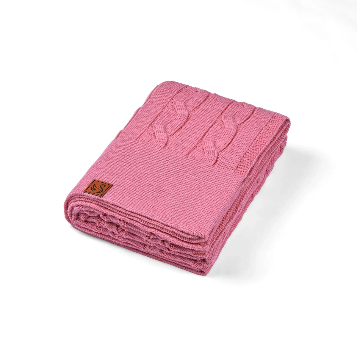 Cable Knit Baby Blanket in Rose Pink