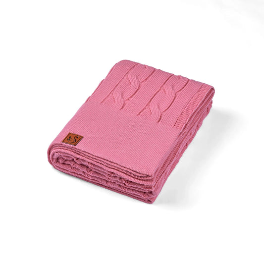 Cable Knit Baby Blanket in Rose Pink