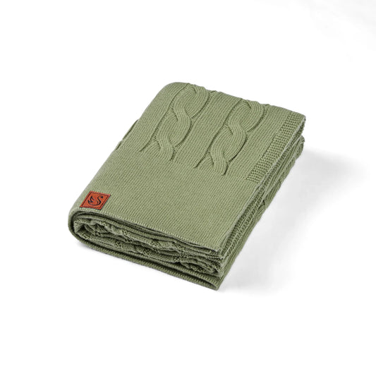Cable Knit Baby Blanket in Sage Green