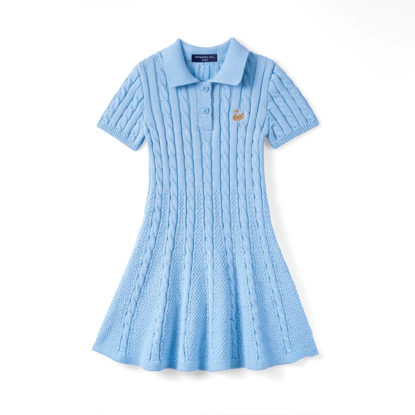 Cable Knit Polo Dress in Baby Blue