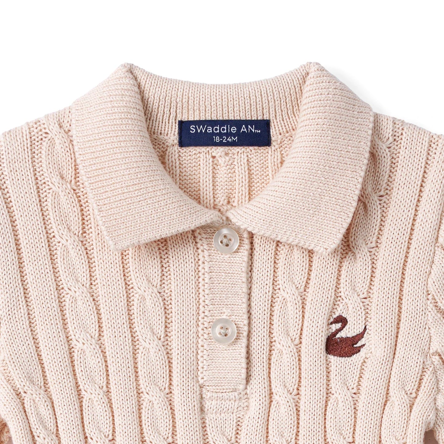 Cable Knit Polo Dress in Beige