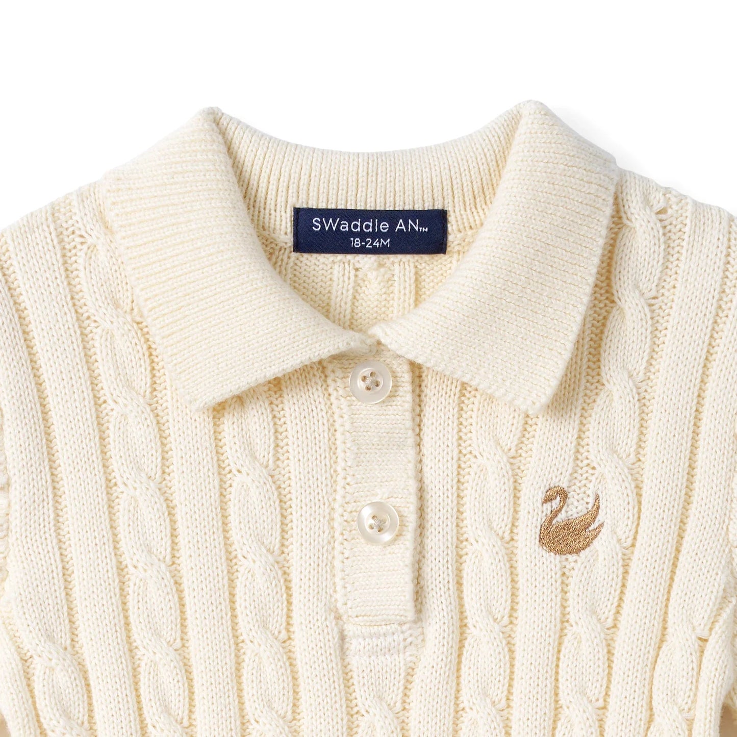Cable Knit Polo Dress in Cream