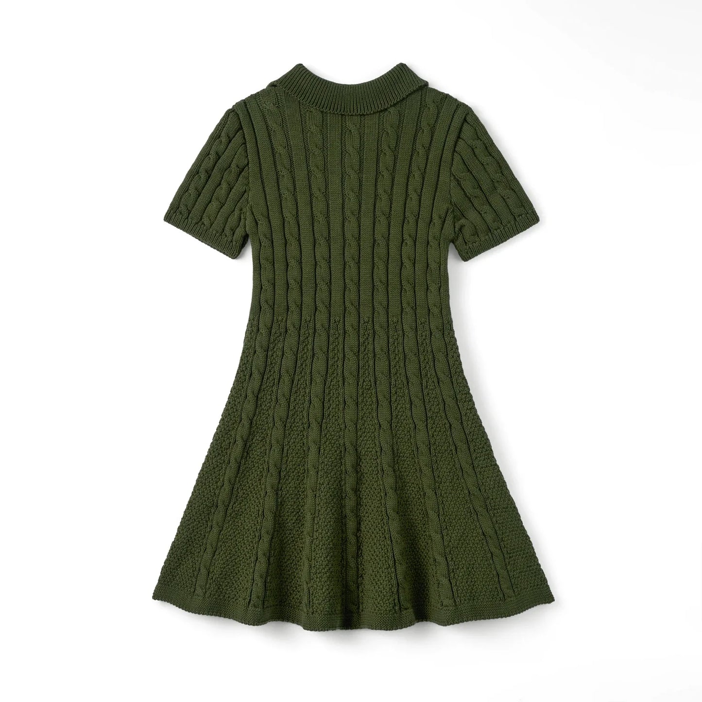 Cable Knit Polo Dress in Forest Green