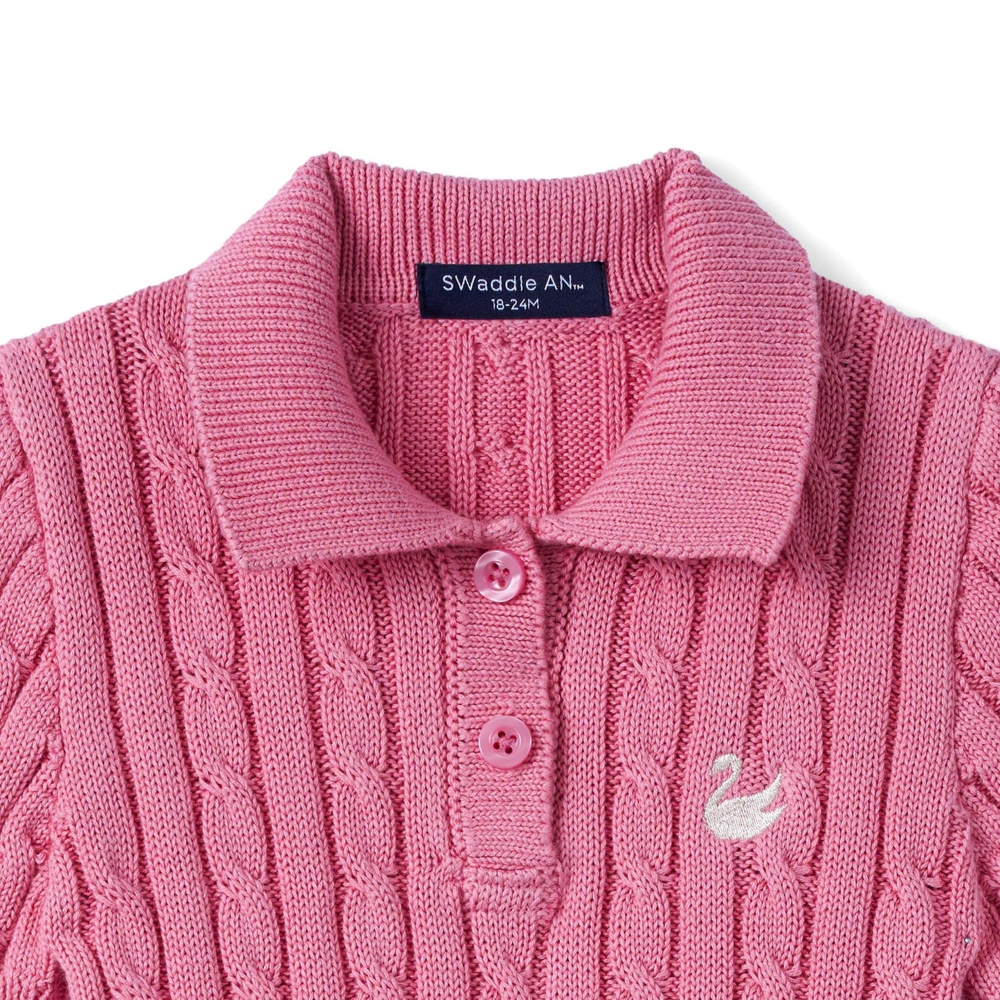 Cable Knit Polo Dress in Rose Pink