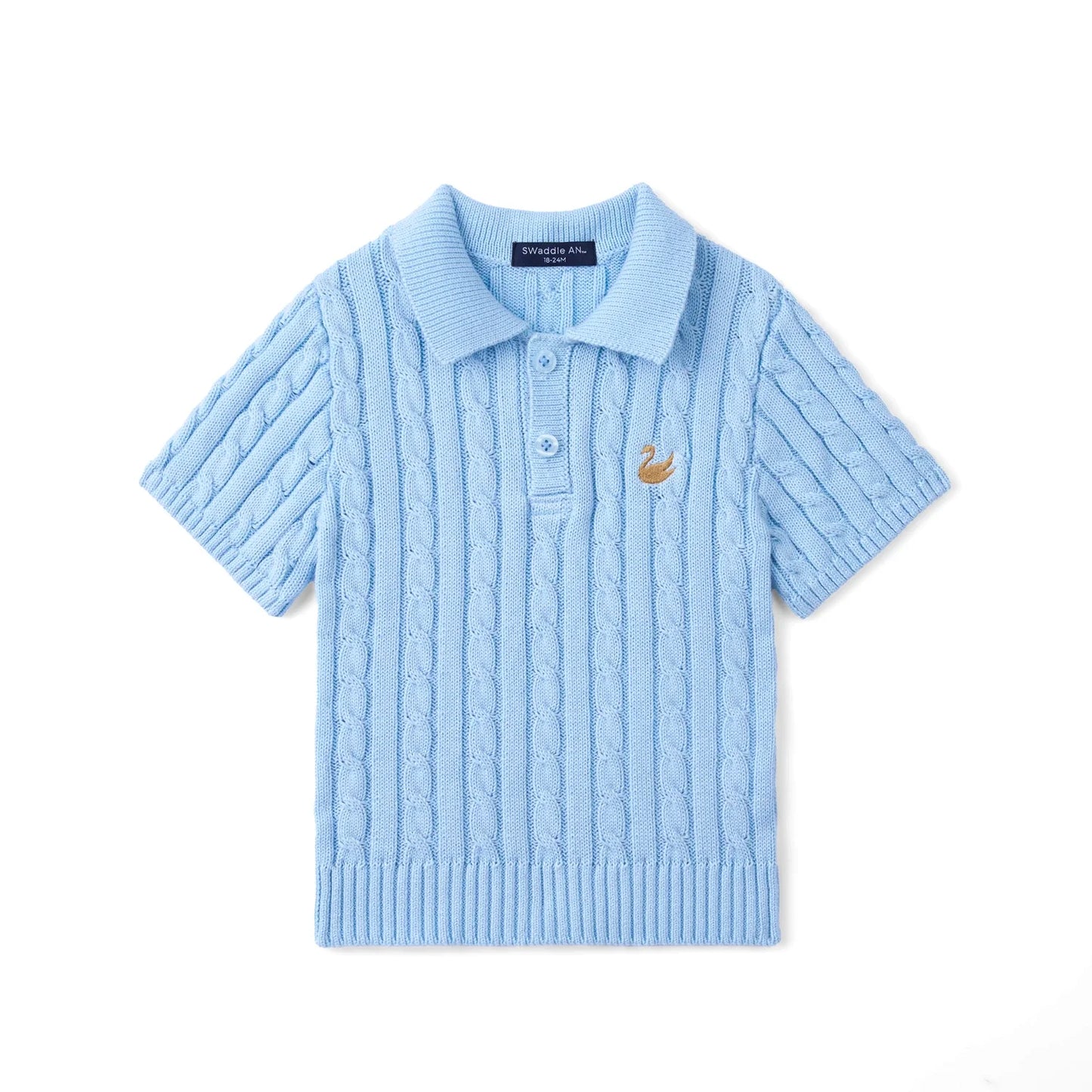 Cable Knit Polo Sweater in Baby Blue