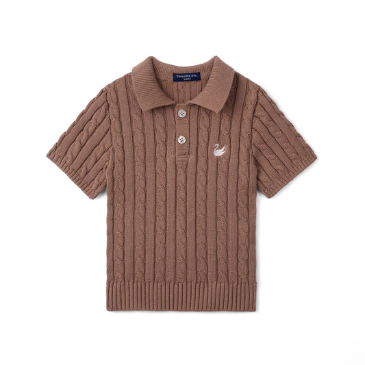 Cable Knit Polo Sweater in Mocha