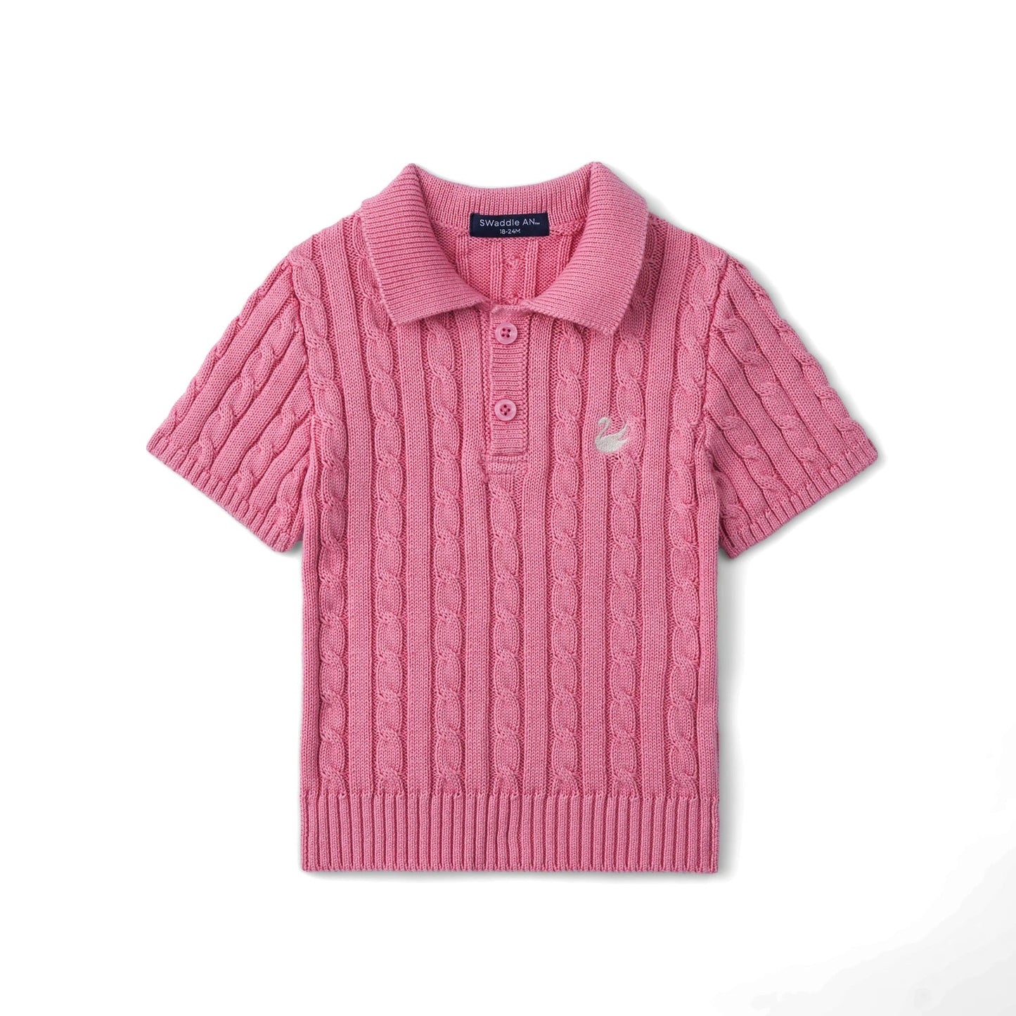 Cable Knit Polo Sweater in Rose Pink