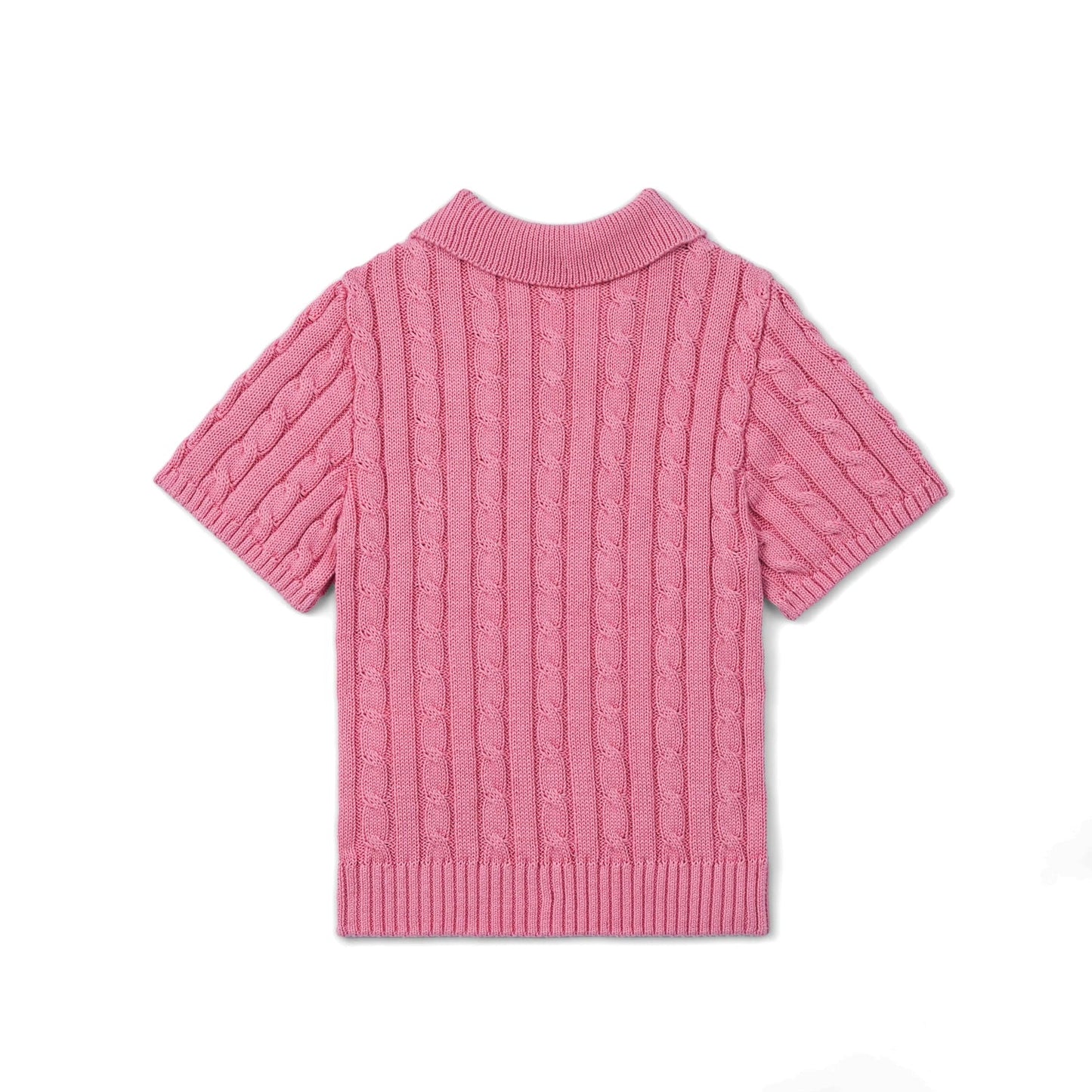 Cable Knit Polo Sweater in Rose Pink