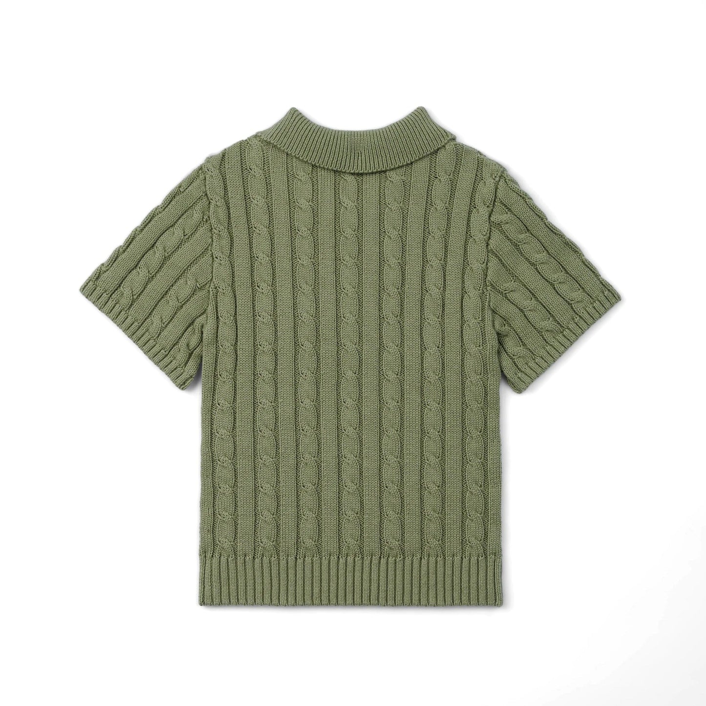 Cable Knit Polo Sweater in Sage Green