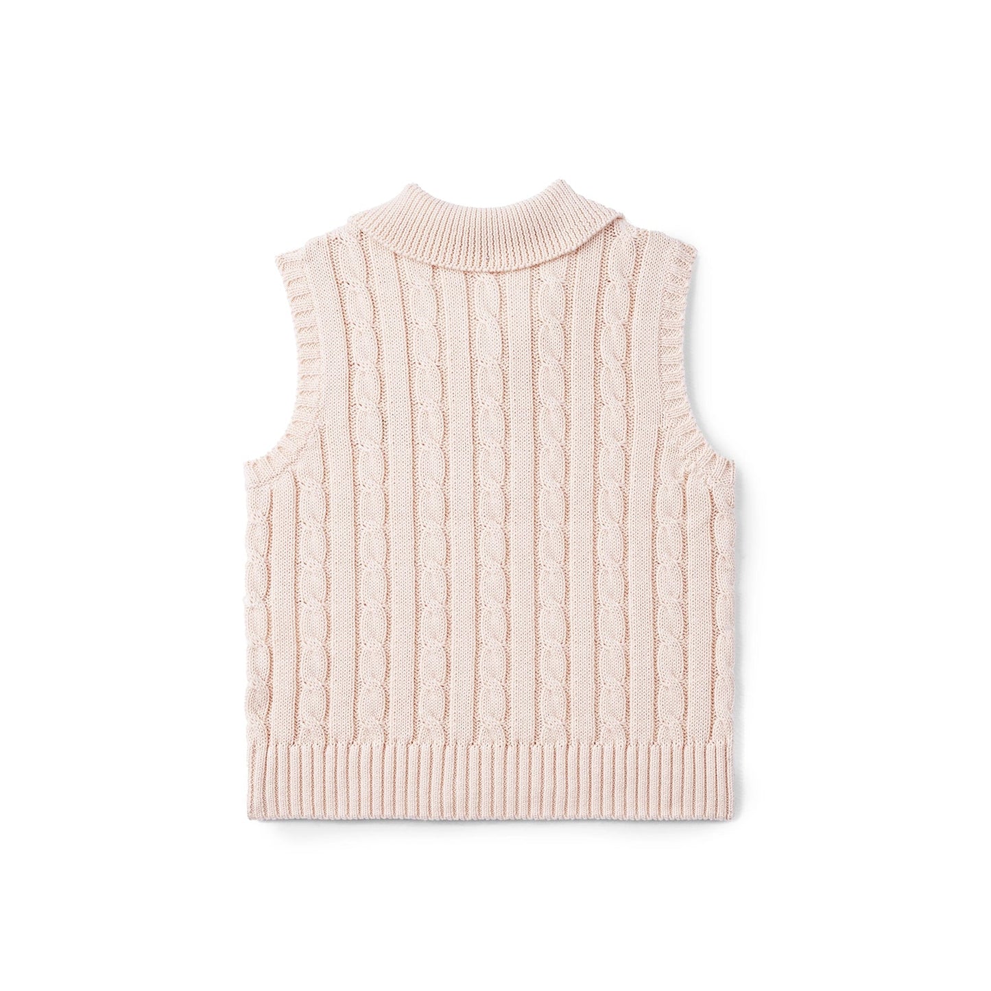 Cable Knit Sleeveless Polo Shirt in Beige