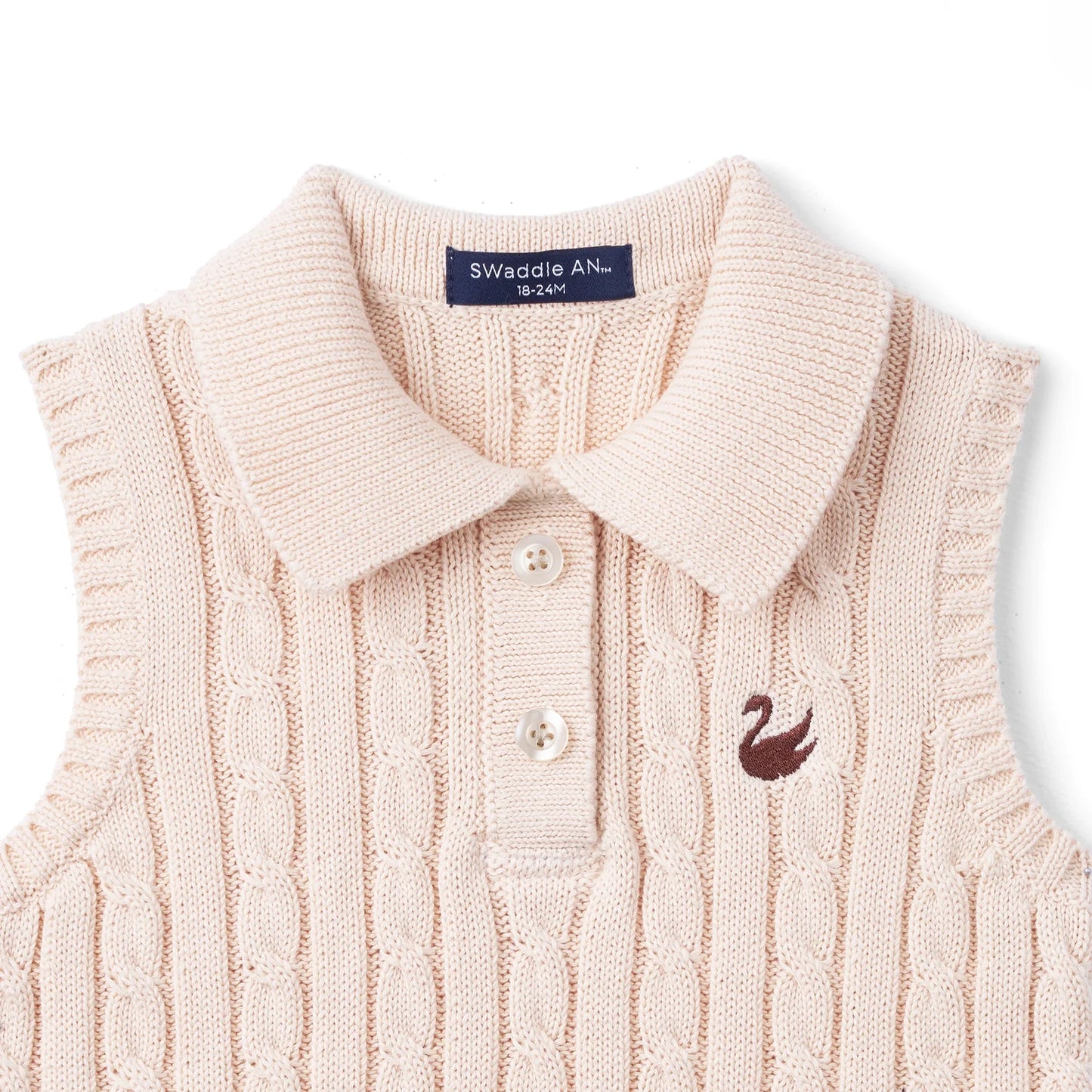 Cable Knit Sleeveless Polo Shirt in Beige