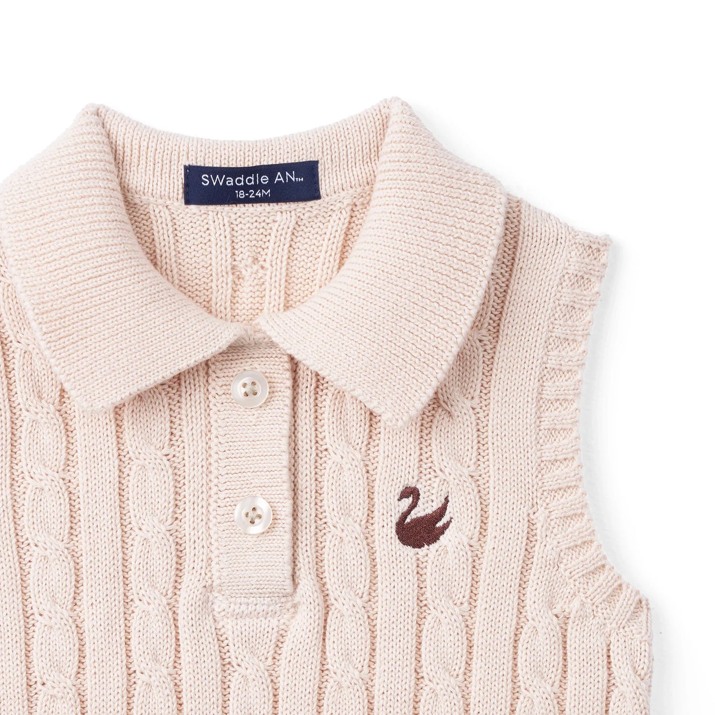 Cable Knit Sleeveless Polo Shirt in Beige