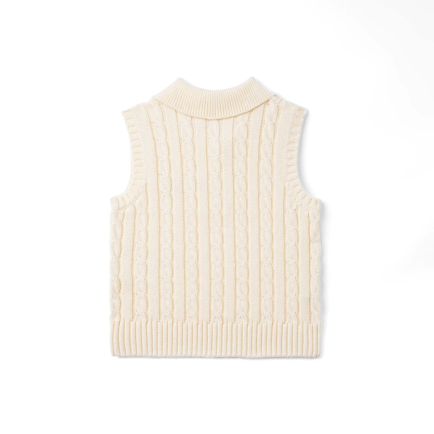 Cable Knit Sleeveless Polo Shirt in Cream