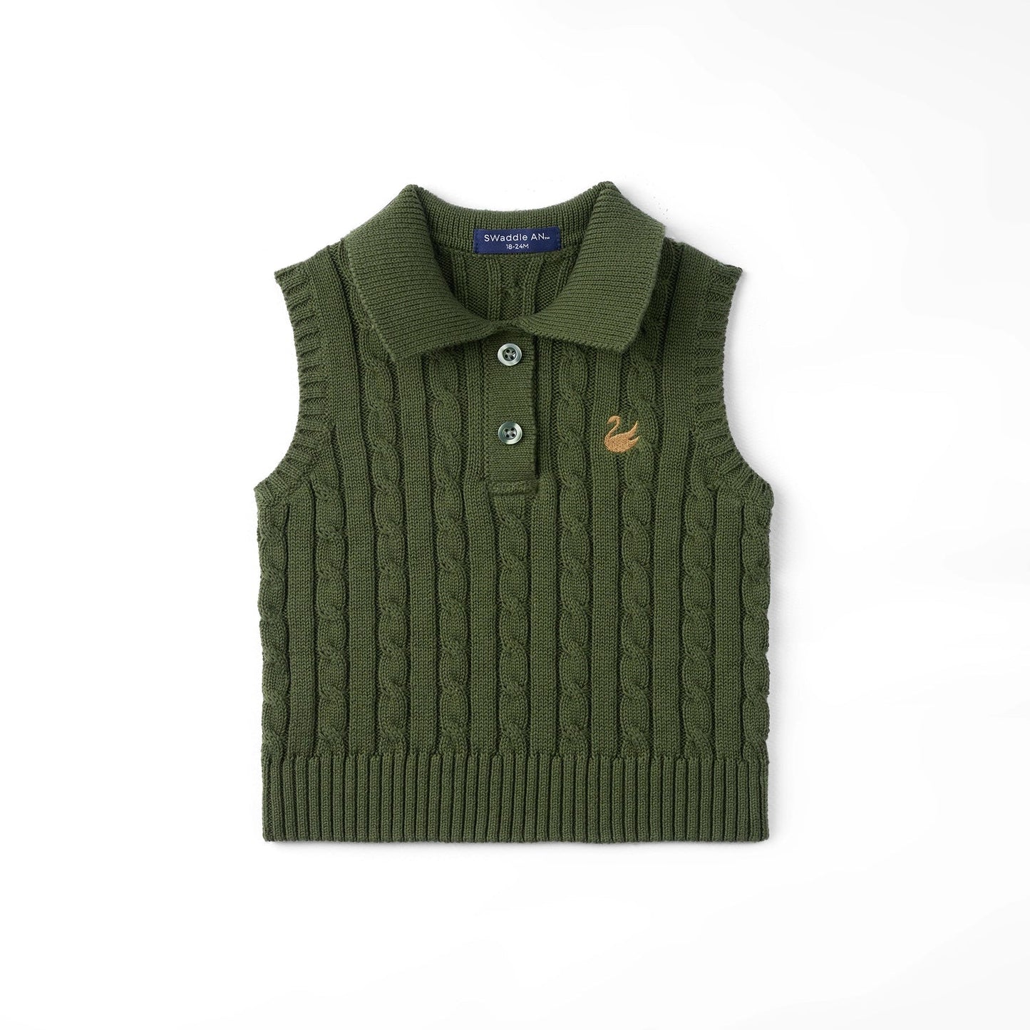 Cable Knit Sleeveless Polo Shirt in Forest Green