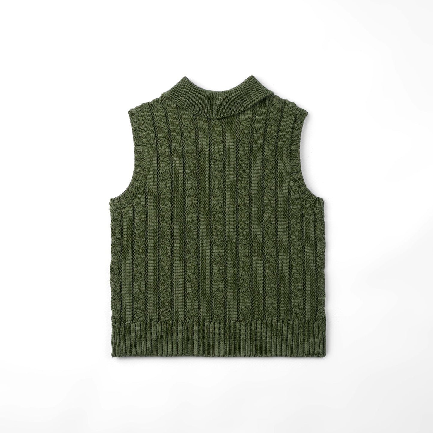 Cable Knit Sleeveless Polo Shirt in Forest Green