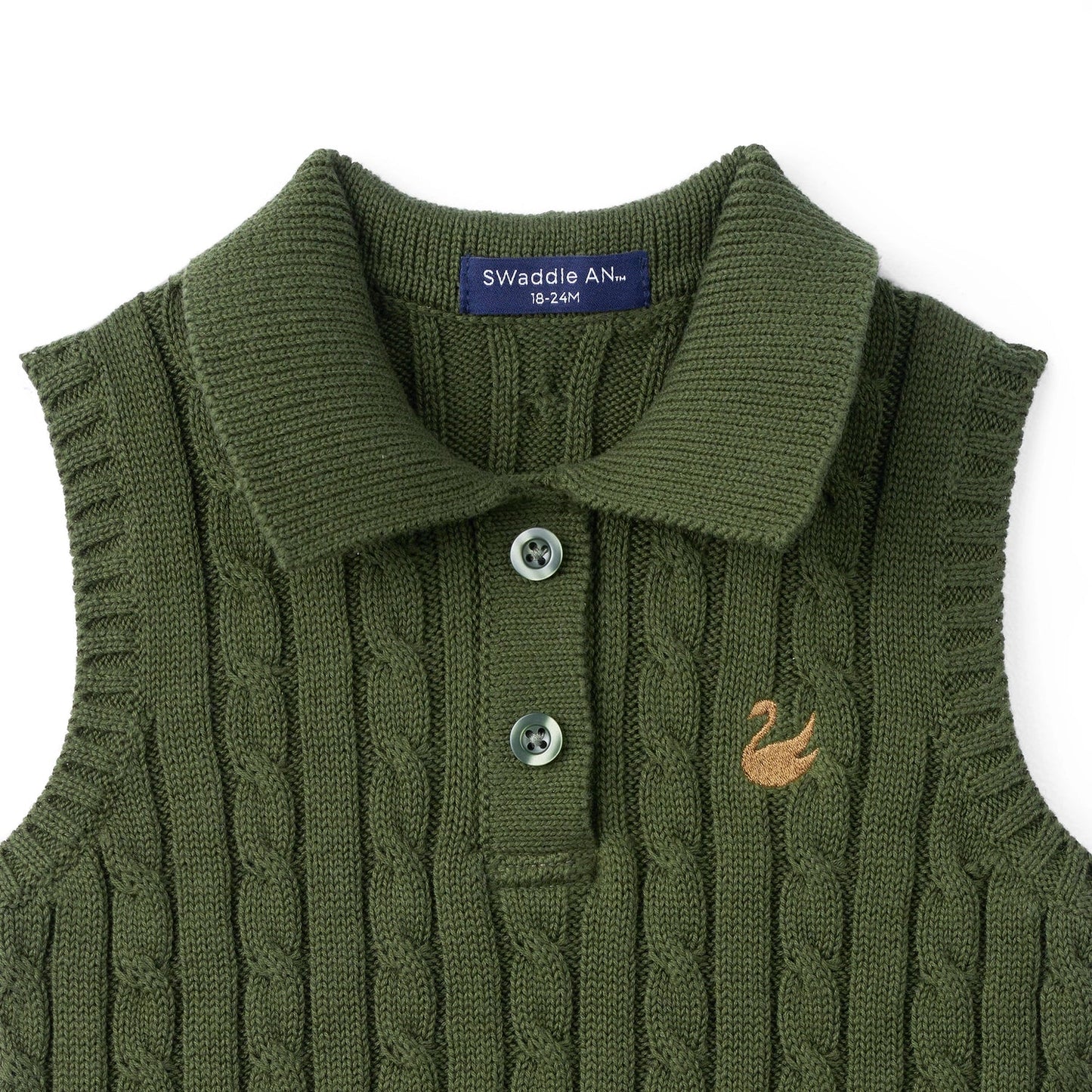 Cable Knit Sleeveless Polo Shirt in Forest Green