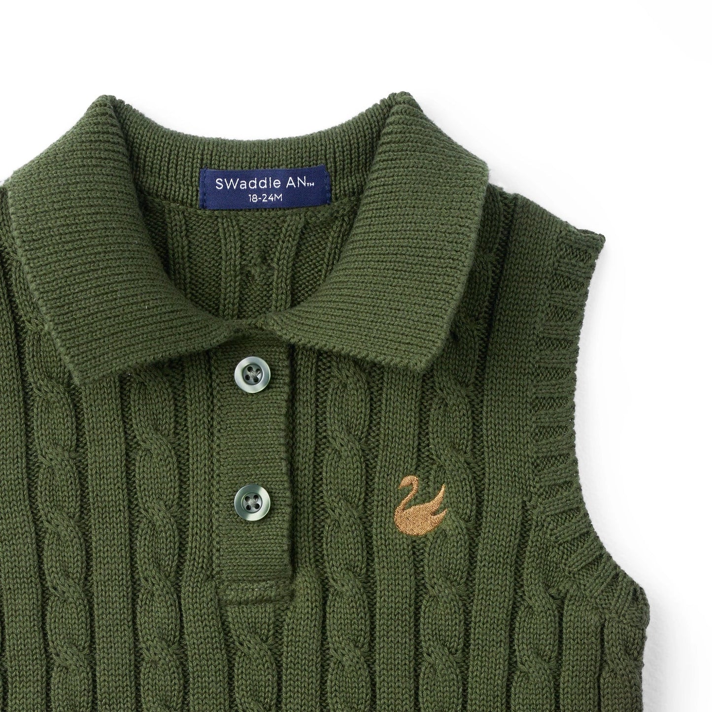Cable Knit Sleeveless Polo Shirt in Forest Green