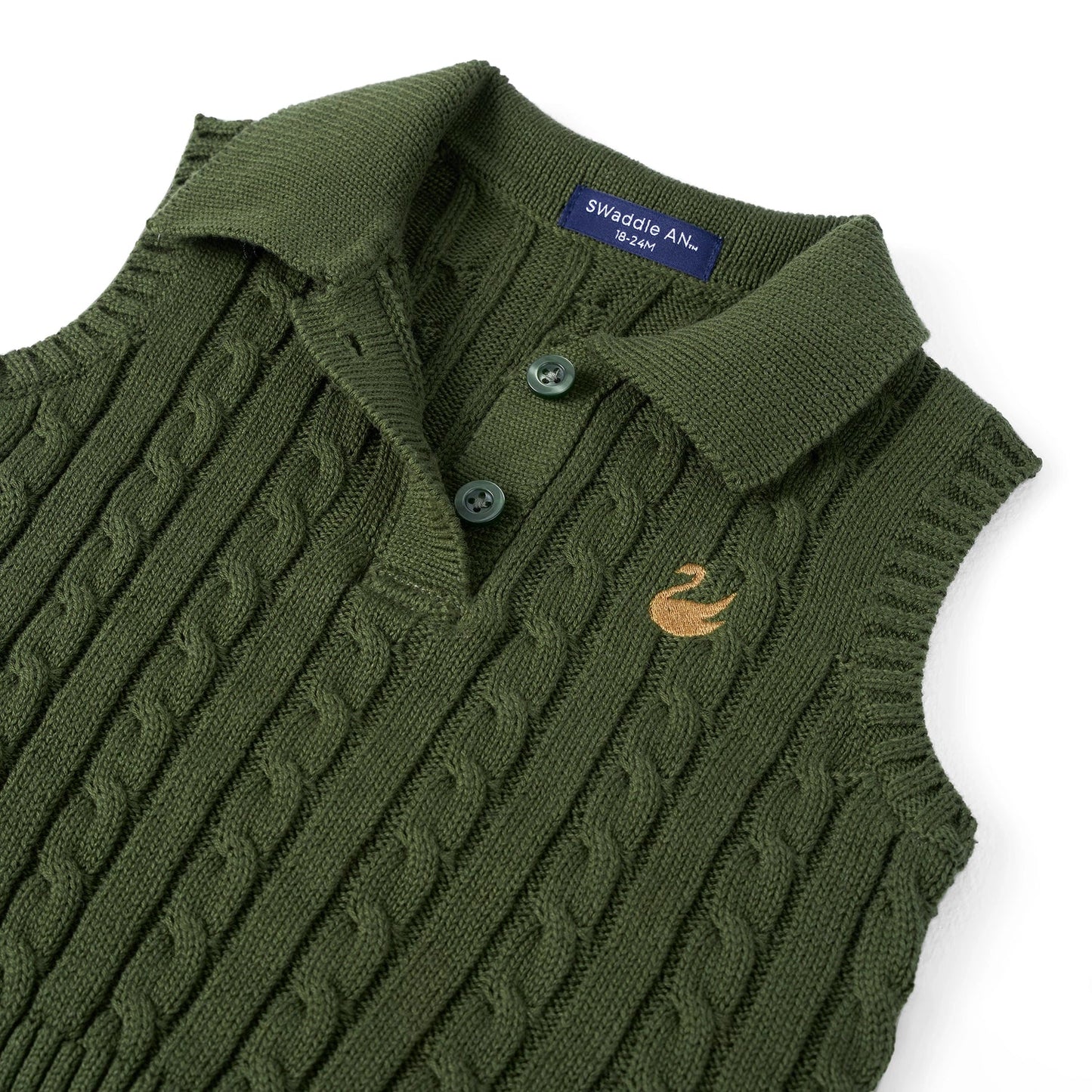 Cable Knit Sleeveless Polo Shirt in Forest Green