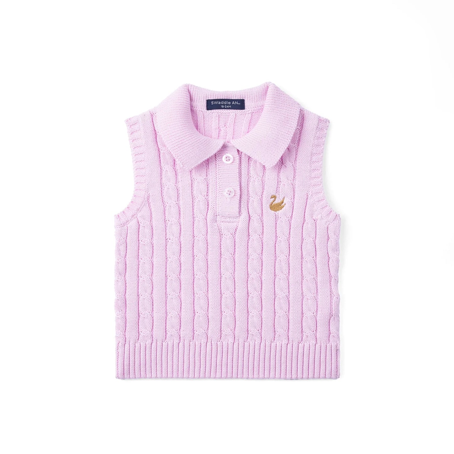 Cable Knit Sleeveless Polo Shirt in Lilac