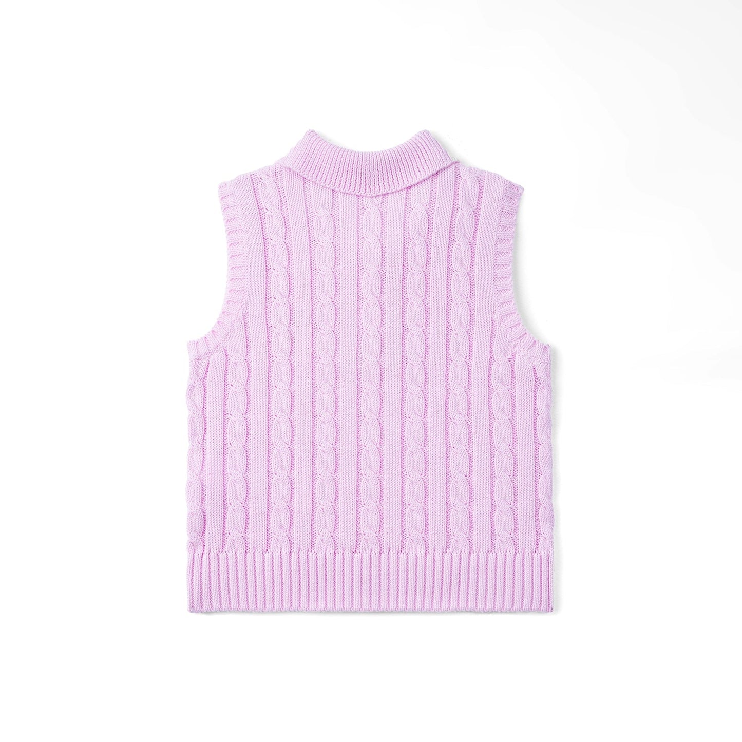 Cable Knit Sleeveless Polo Shirt in Lilac