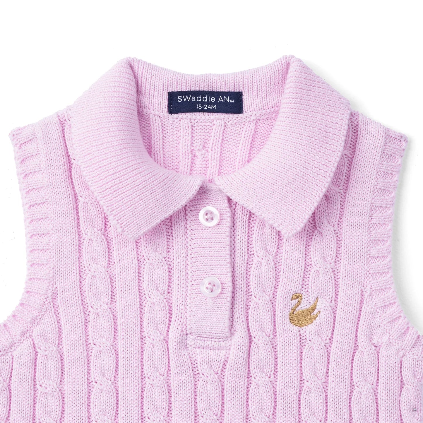 Cable Knit Sleeveless Polo Shirt in Lilac