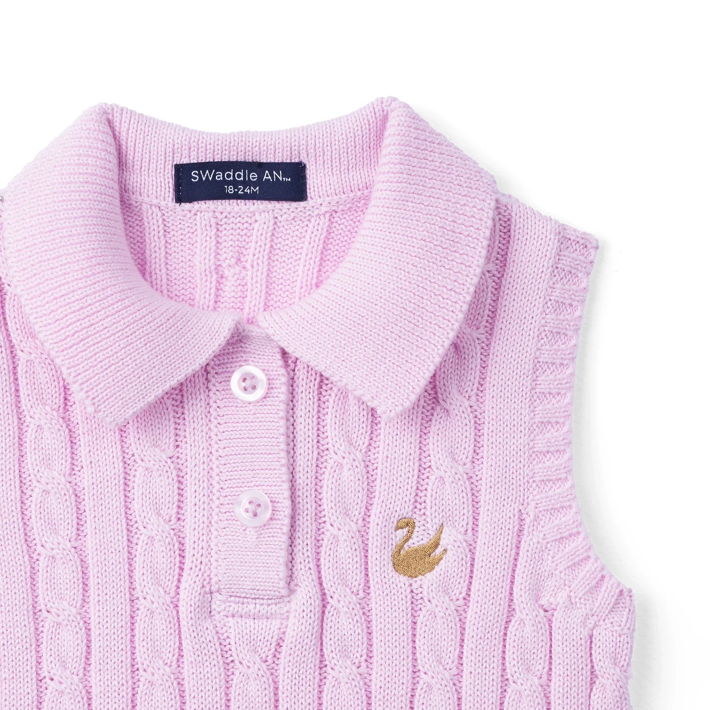 Cable Knit Sleeveless Polo Shirt in Lilac