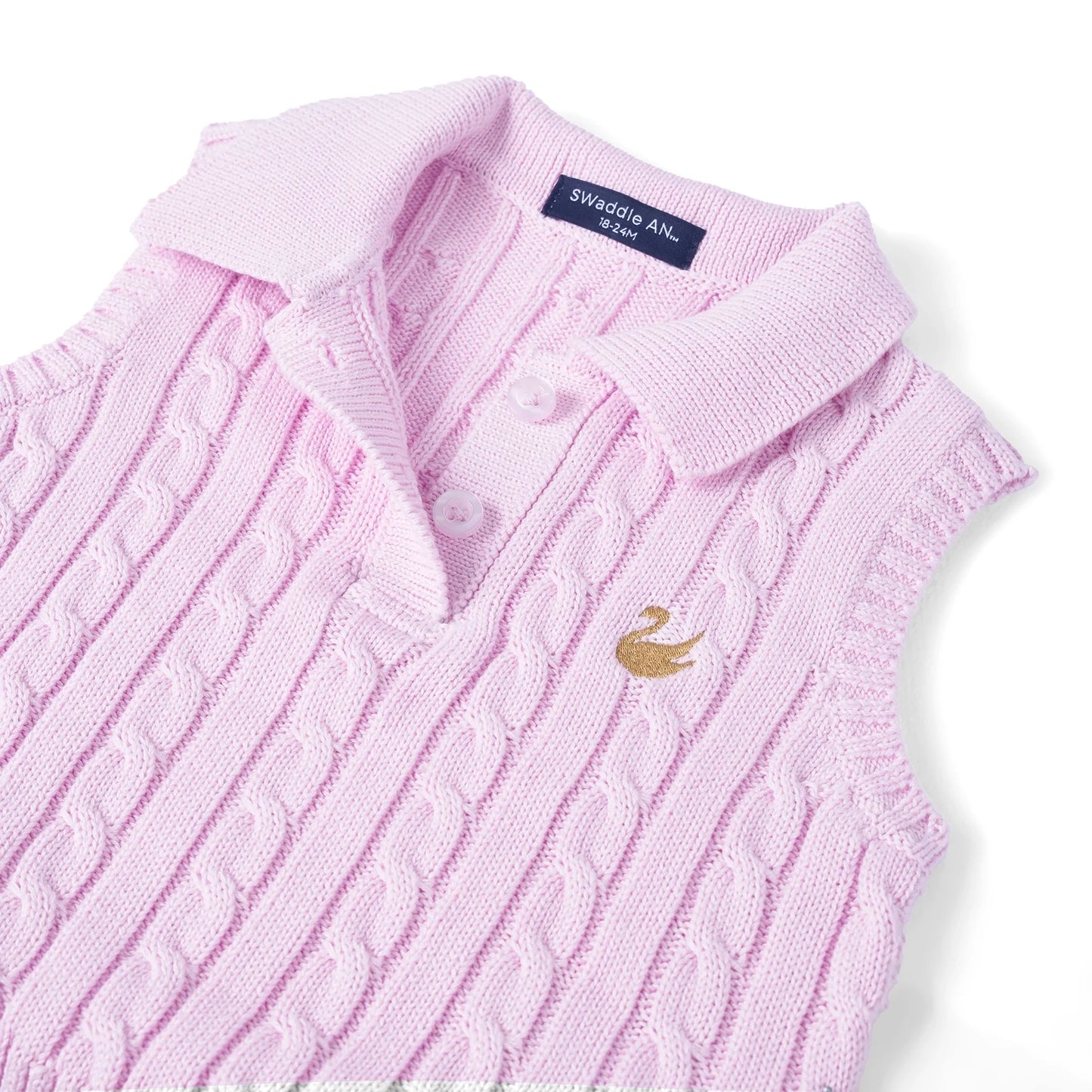 Cable Knit Sleeveless Polo Shirt in Lilac