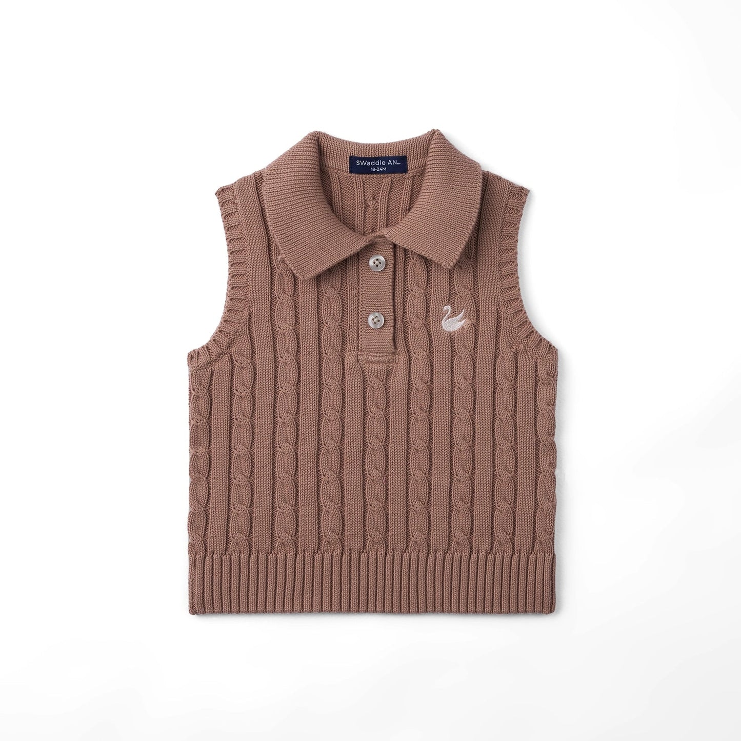 Cable Knit Sleeveless Polo Shirt in Mocha