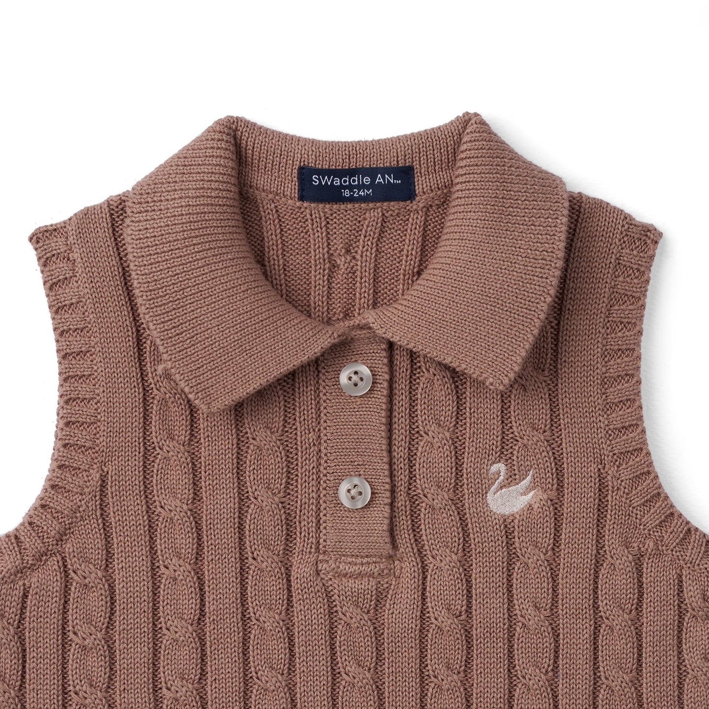 Cable Knit Sleeveless Polo Shirt in Mocha