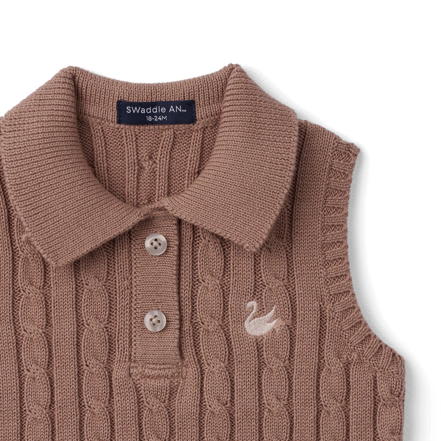Cable Knit Sleeveless Polo Shirt in Mocha
