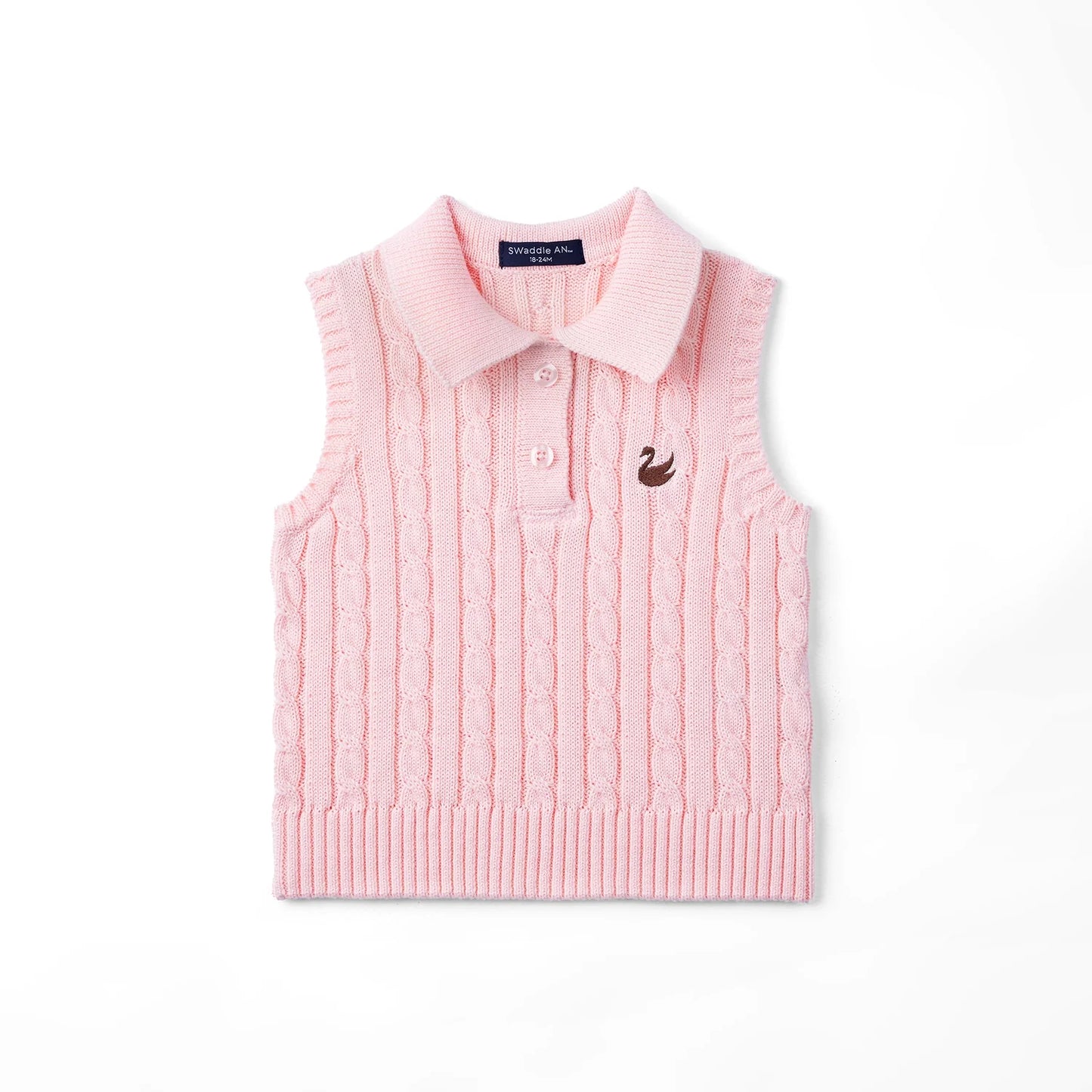 Cable Knit Sleeveless Polo Shirt in Pink