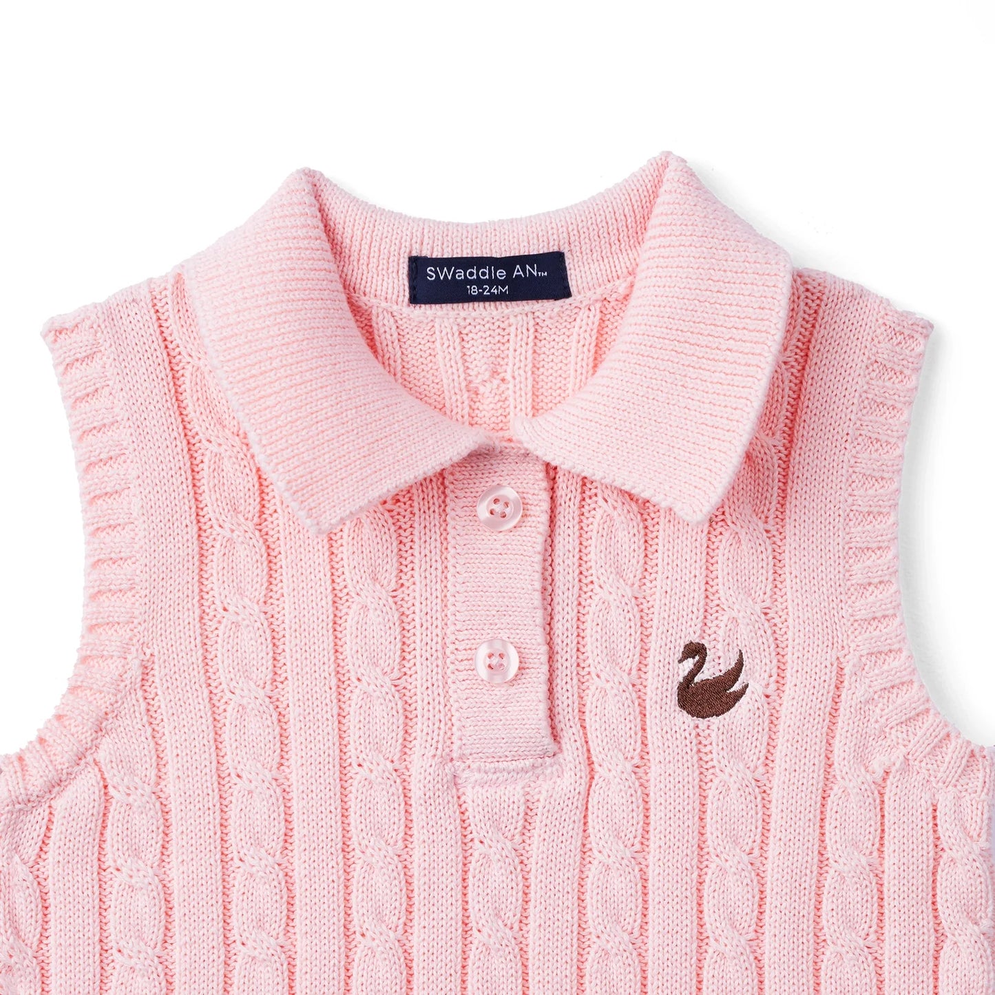 Cable Knit Sleeveless Polo Shirt in Pink