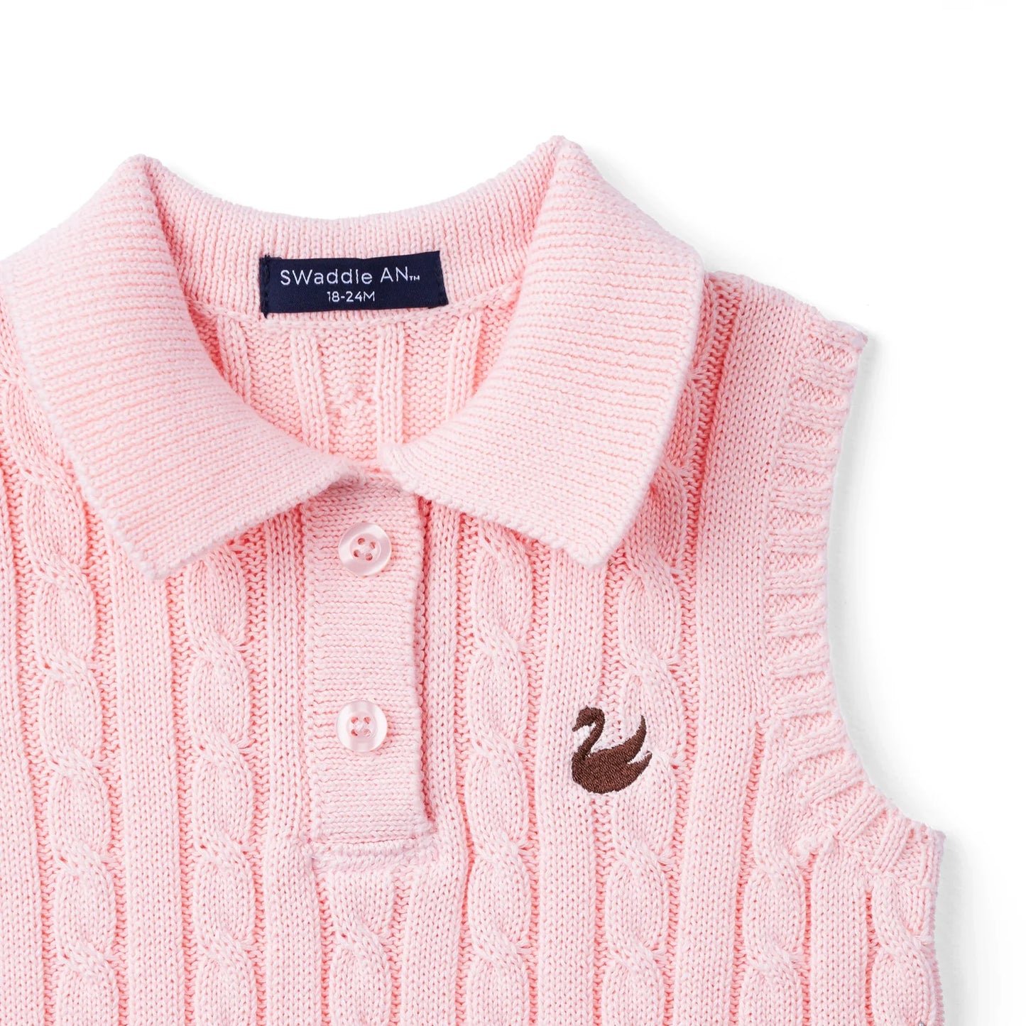 Cable Knit Sleeveless Polo Shirt in Pink