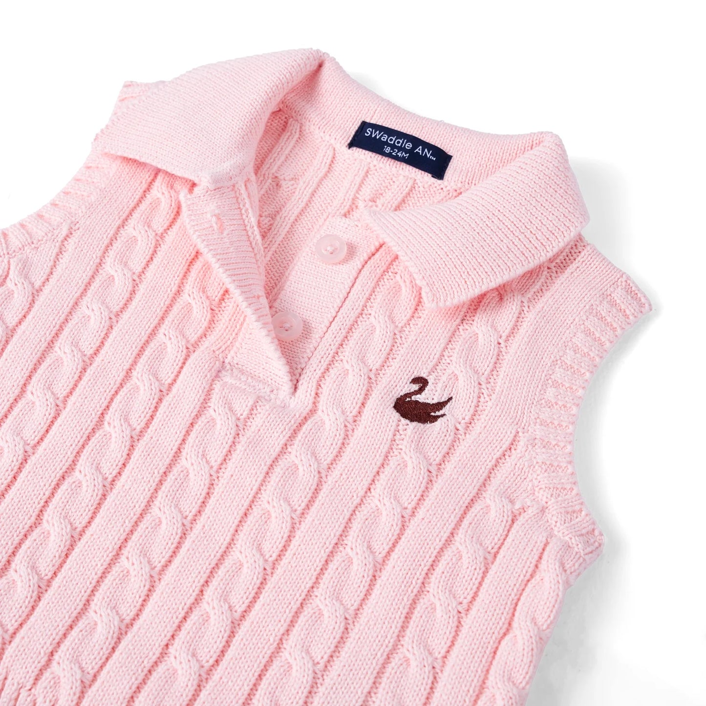 Cable Knit Sleeveless Polo Shirt in Pink