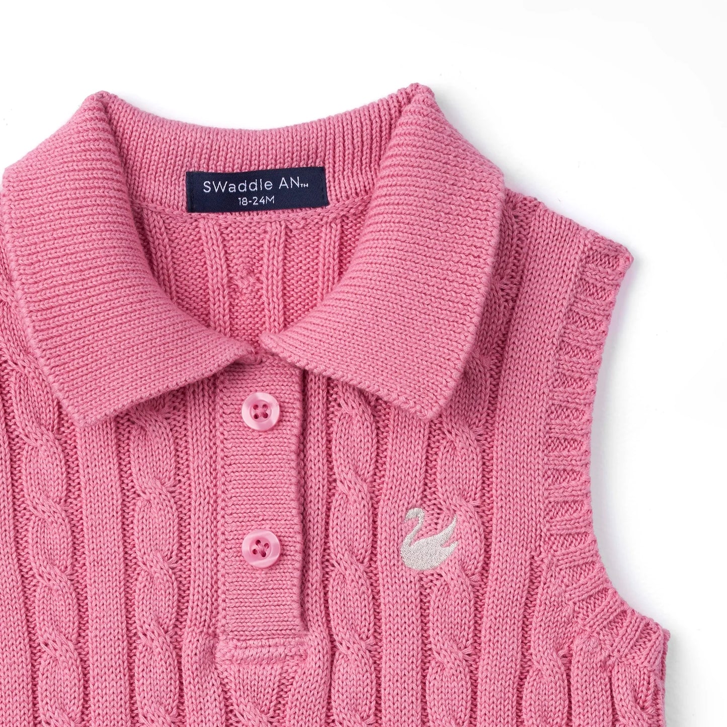 Cable Knit Sleeveless Polo Shirt in Rose Pink
