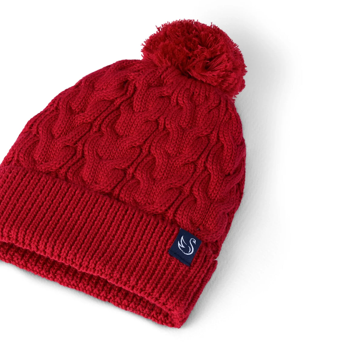 Cable Knit Pom Beanie in Red Xmas