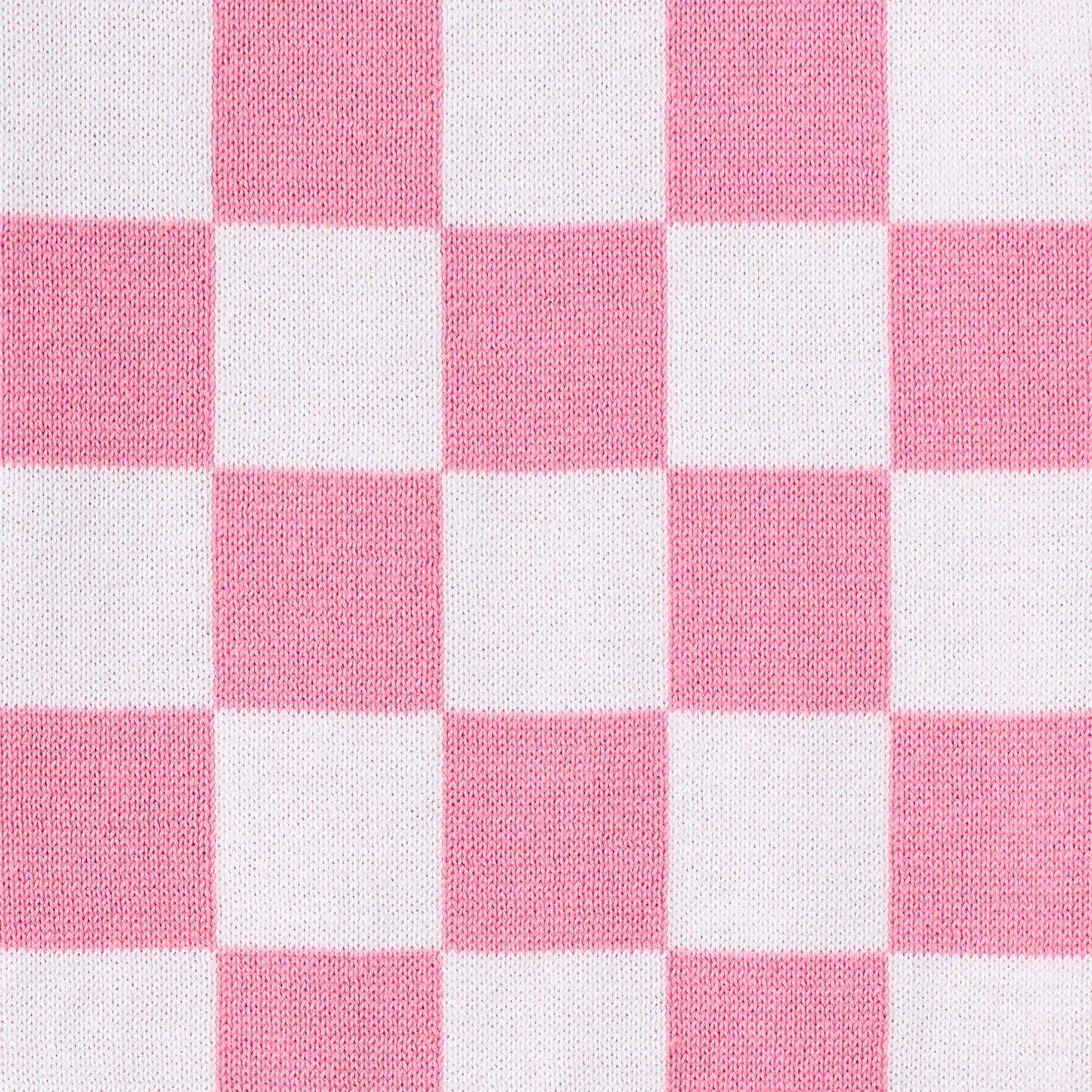 Pink Checker Knit Long Sleeve Crewneck Sweater