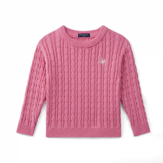 Classic Cable Knit Baby Sweater in Rose Pink