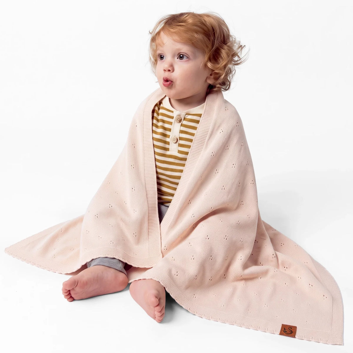 Pointelle Baby Knit Blanket in Beige