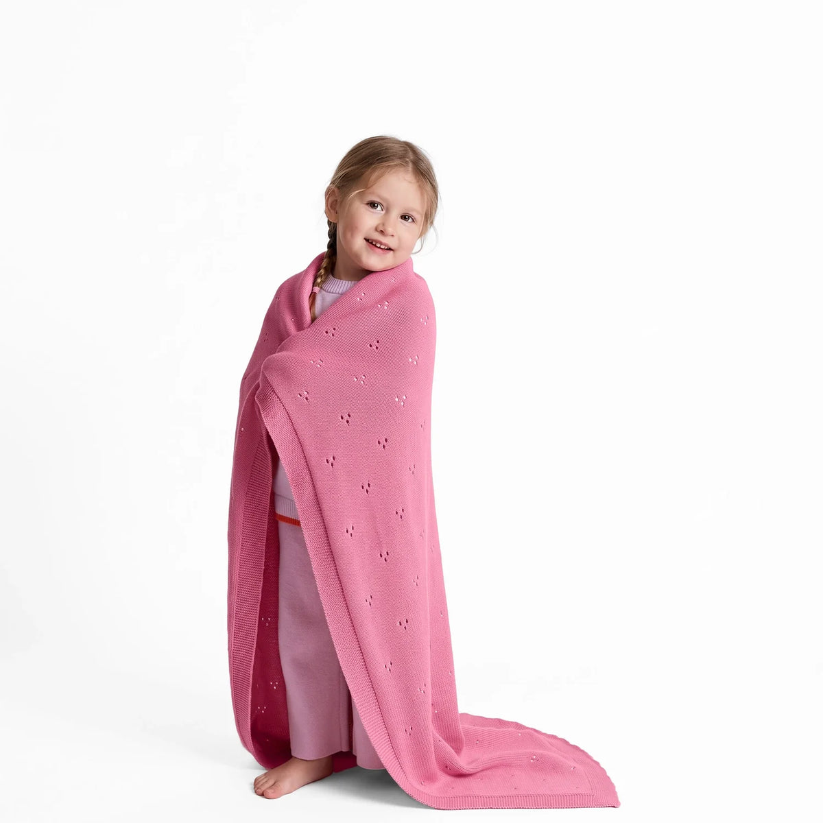 Pointelle Baby Knit Blanket in Rose Pink