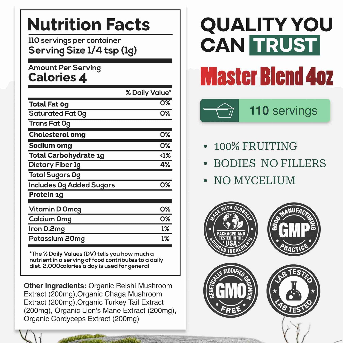 Master Mushrooms Blend, 110 servings – Daily Immune Support Adaptogenic Mushrooms