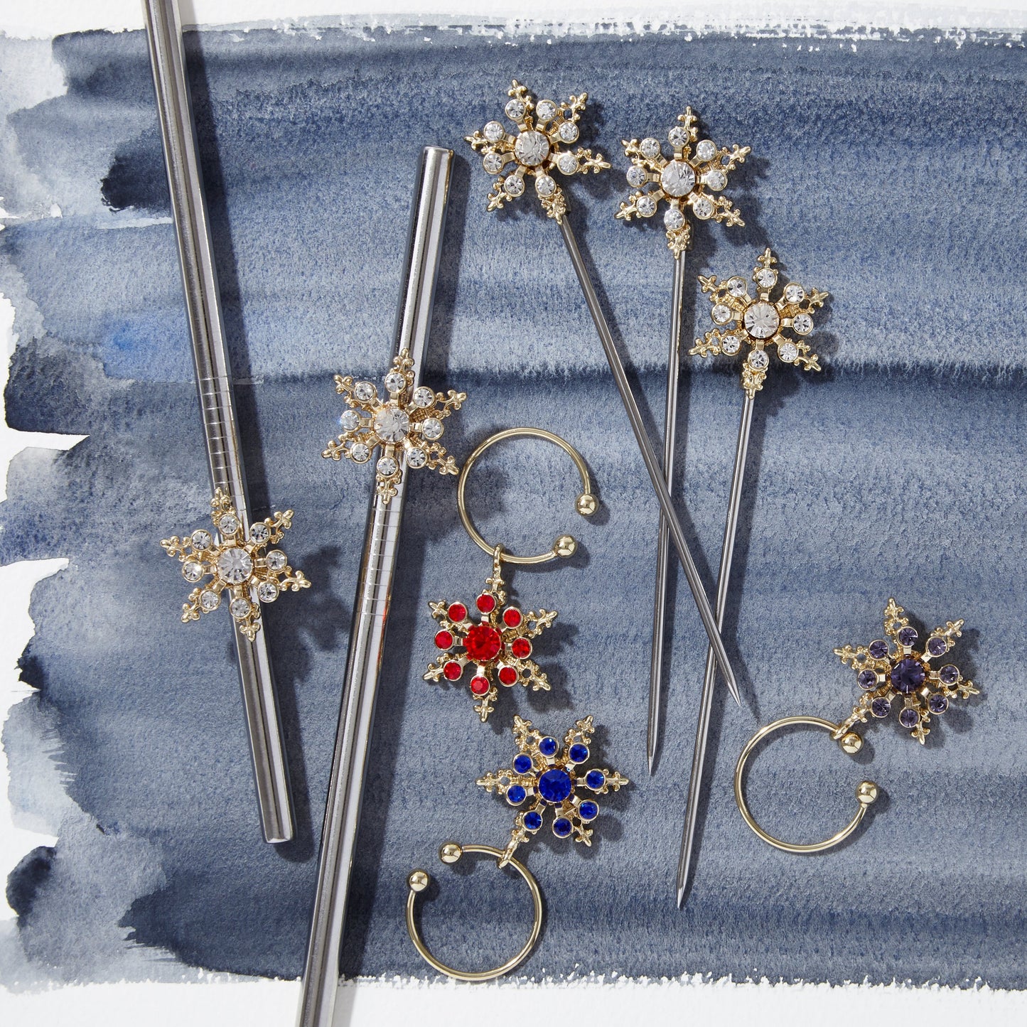 Snowflake metal cocktail straws
