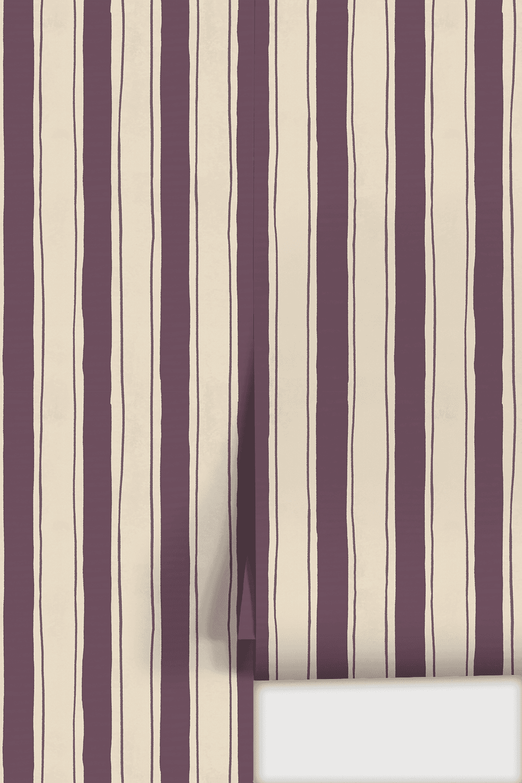 Riviera Stripe Wallpaper, off-white and eggplant
