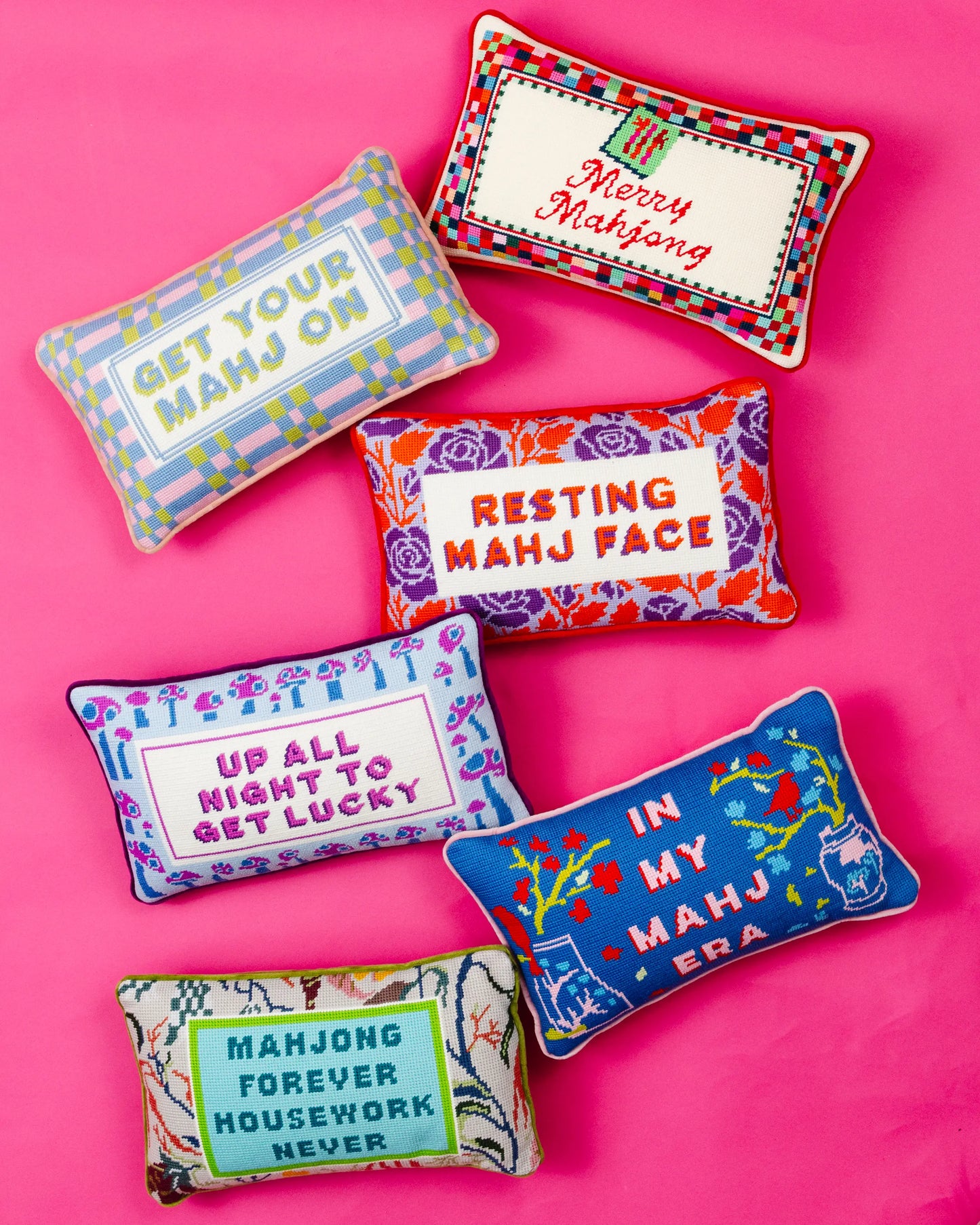 Get Your Mahj On Needlepoint Pillow
